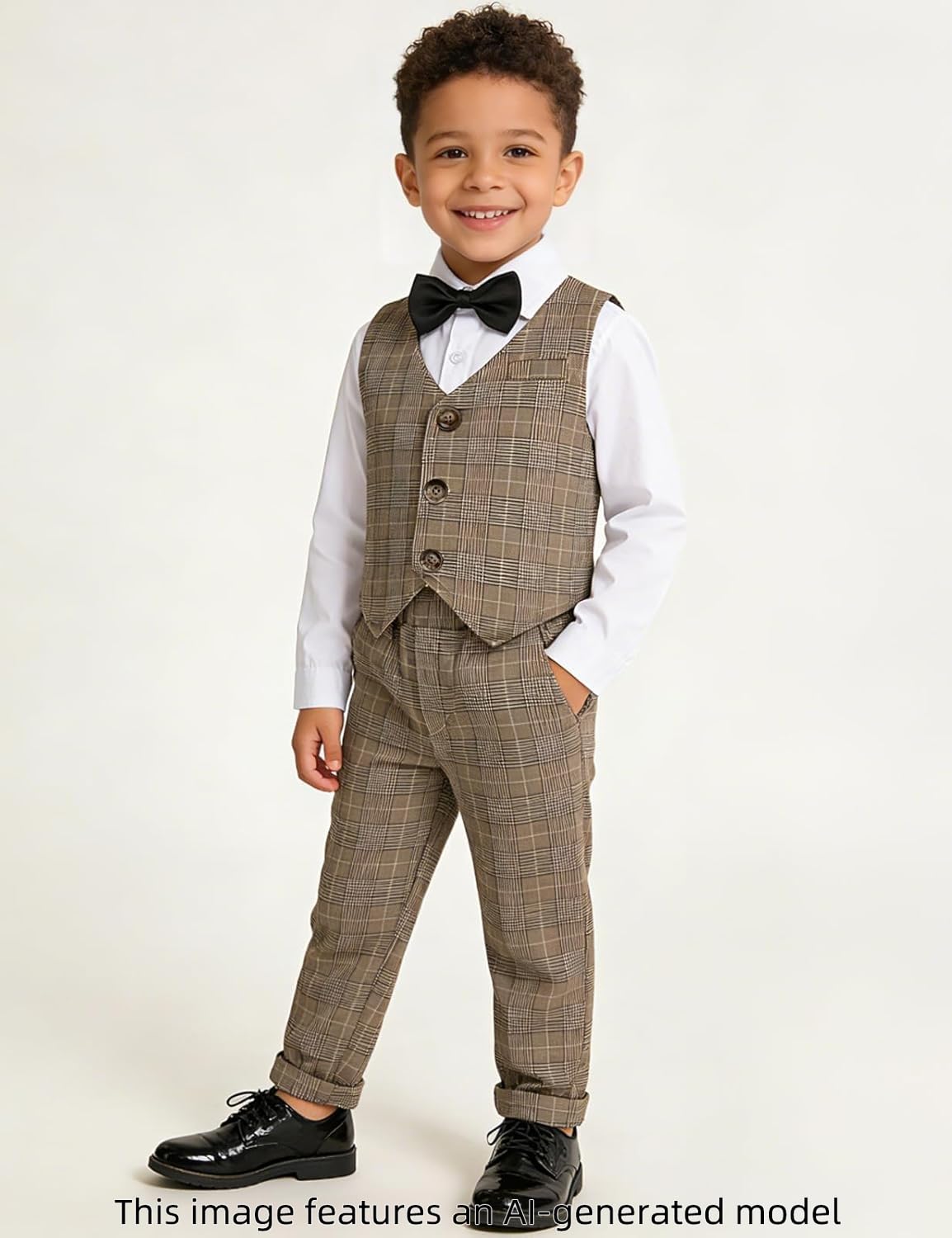 A&J DESIGN Conjunto de traje de caballero para bebé, 3 piezas, camisas, chaleco y pantalones, caqui, 3-4 Años
