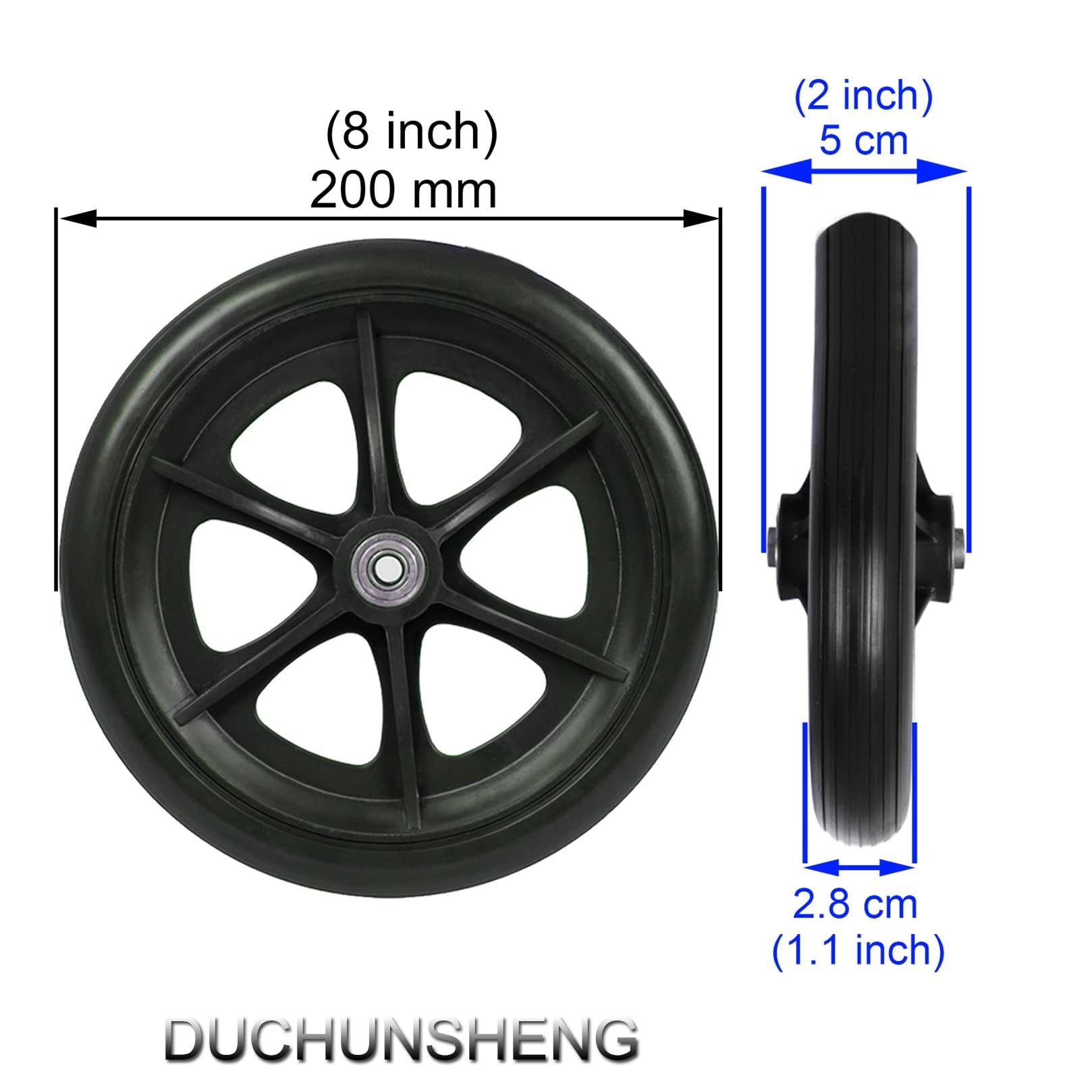 Ruedas de repuesto para andador, ruedas de goma sólida con rodamientos, accesorios para ruedas de silla de ruedas, eje 5/16, compatibles con varios modelos de Walker