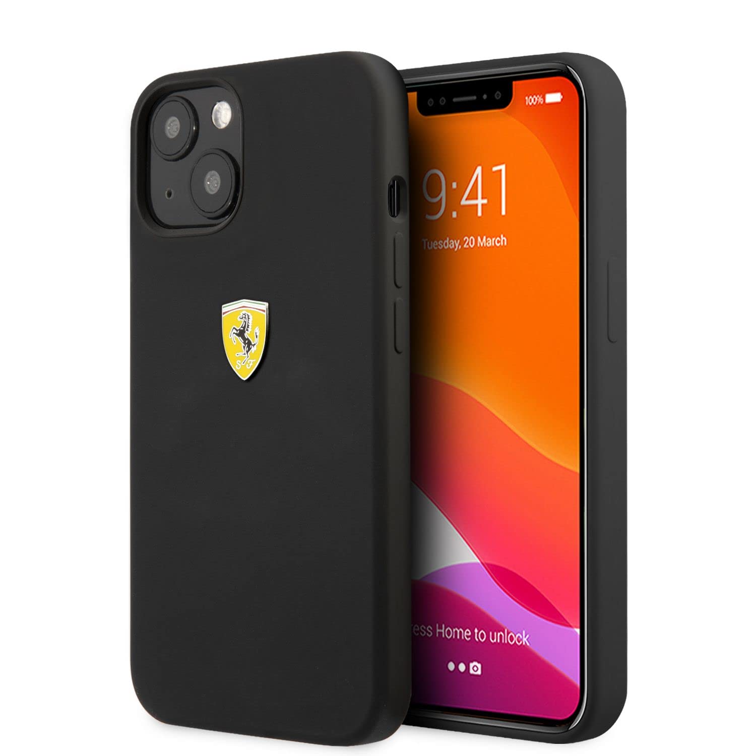 Custodia Rigida CG Mobile Ferrari Per IPhone 14 | Paraurti Nero Sfumato Antigraffio Con Logo Metallo