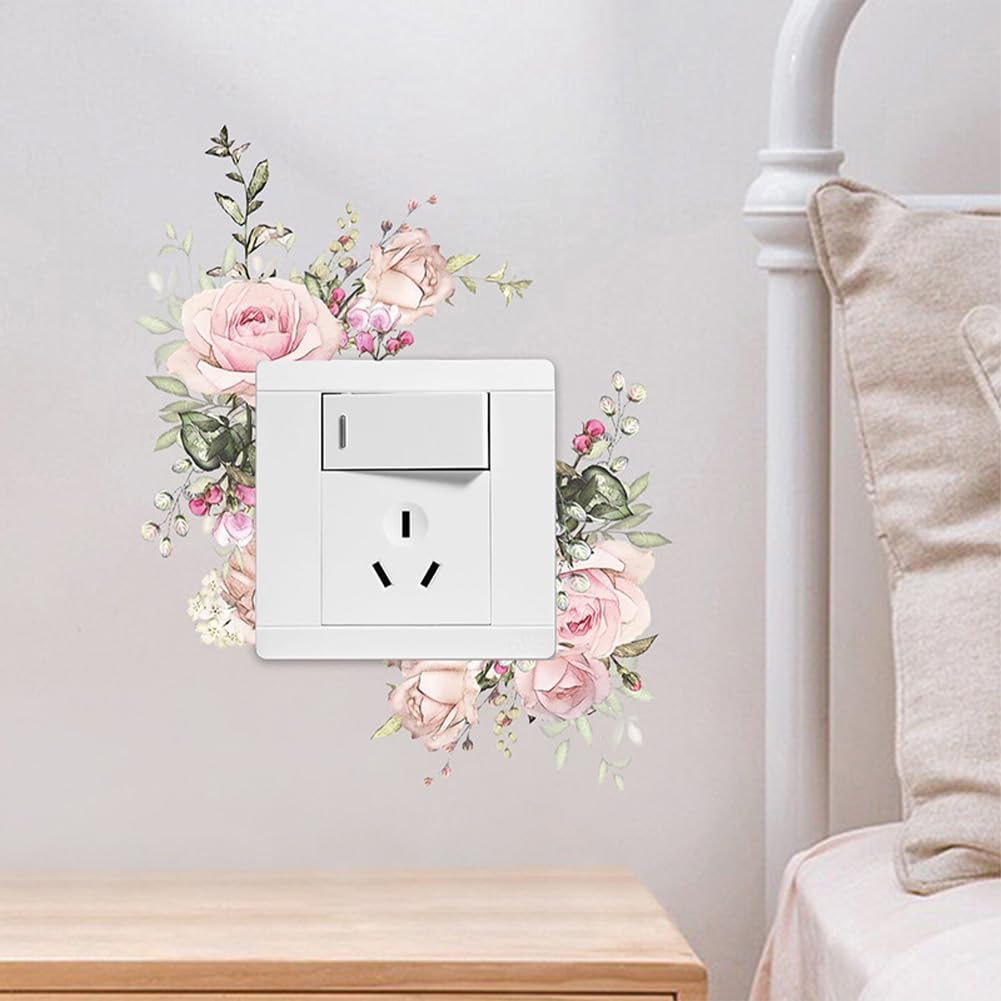 4 Autocollant pour Interrupteur Motif Plantes et Fleurs 9.5x5.7cm Imperméable Motif Plante Verte Rose Décoration Murale Unique pour la Maison la Cuisine la Salle de Bain la Chambre à Couche