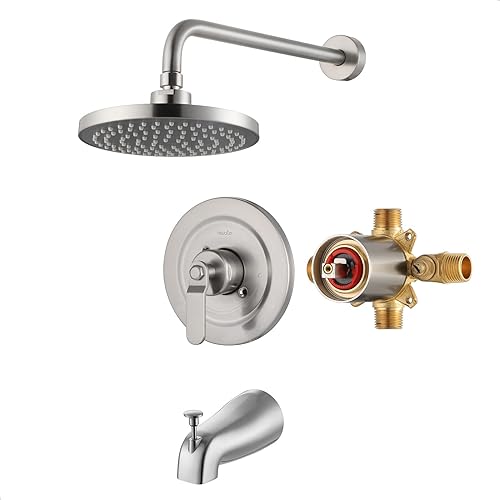 NEWATER Juego de grifo de ducha con boquilla de bañera, kit de bañera (válvula incluida) con cabezal de ducha de 8 pulgadas, juego combinado de