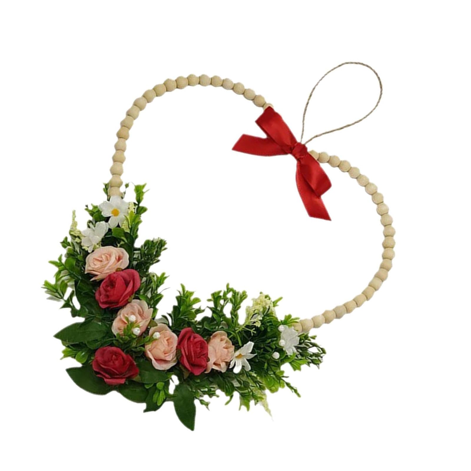 Festival Atmospheres Boosters Heart Wreath for Valentines Comprising Wood Beads and Ribbon Accent Measuring 36cm Wide 37cm High Size Festival Wreath