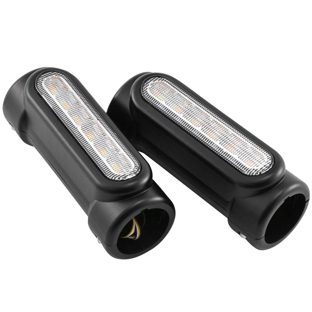 2Pcs Luci Della Barra Della Strada per Motocicletta Luci Della Guida del Motociclo Luci bianche e Indicatori di Direzione Ambra per Harley Davidson Crash Bar da 1-1/4 pollici - Nero