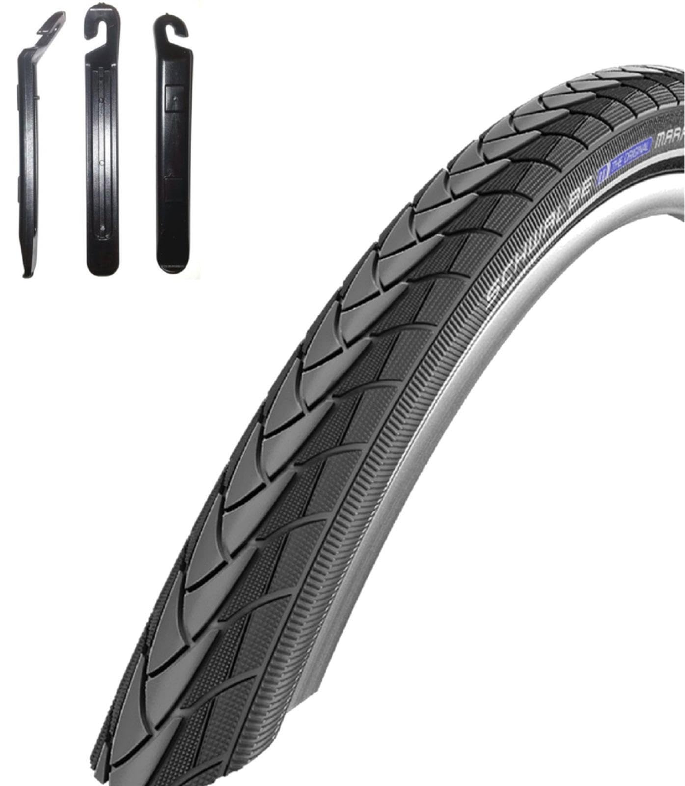 maxxi4you 1 x Schwalbe Marathon Plus Performance SmartGuard E-50 Fahrradreifen Fahrradmantel Drahtreifen schwarz 47-406 (20 x 175) inkl. maxxi4you Reifenheber