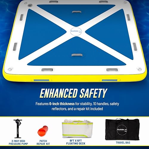 Miniatura 4 de Blue Water Toys Plataforma flotante inflable para 4 personas, portátil, antideslizante y duradera plataforma de natación inflable y muelle de fiesta
