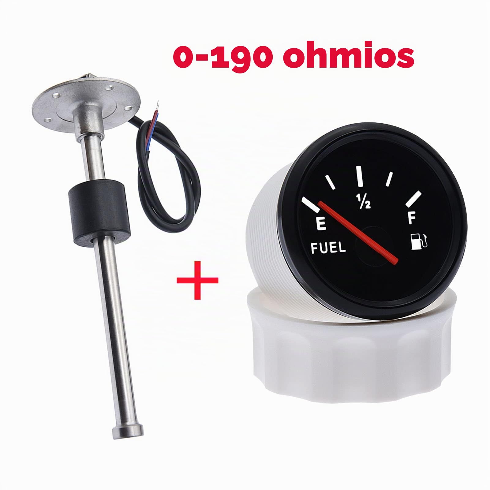 Geloo Indicador de Nivel de Combustible con Sensor, LED Digital E-1/2-F Medidor de 0-190ohm Sensor de Nivel de Agua de Combustible para Coche, Barco, Caravana (150 mm)