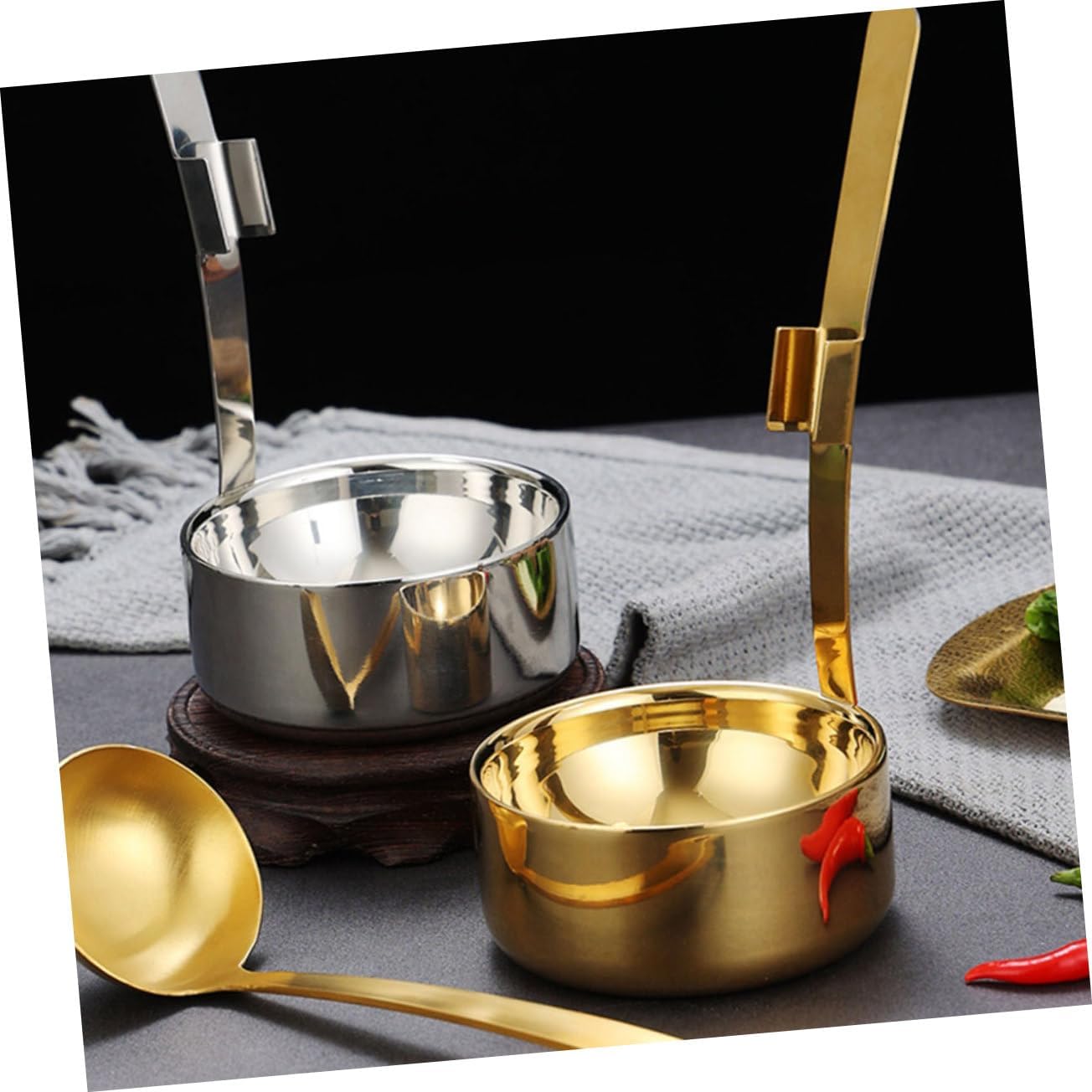 Mobestech Stainless Steel Spoon Rest Holder for Kitchen Counter Long Handle Ladle Rack Heat-Resistant Utensil Holder for Soup and Hot Pot Sturdy Utensil Storage Solution