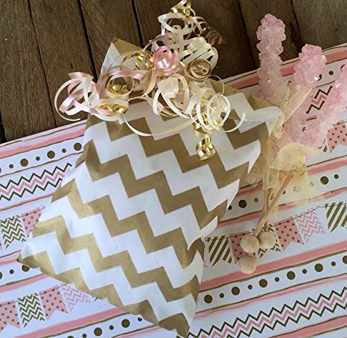 Outside the Box Papers Gold and White Chevron Treat Sacks 5.5 x 7.5 48 Pack Gold, White