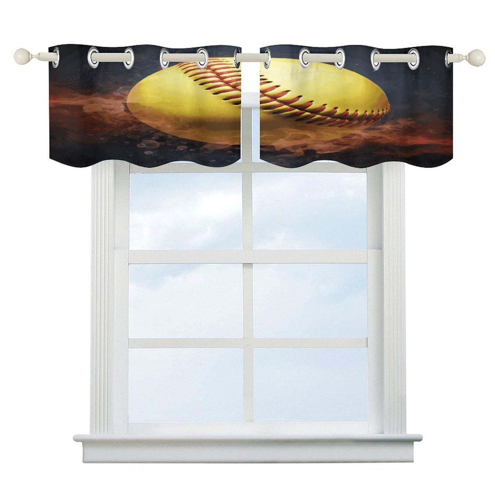 Cortinas opacas de sóftbol para cocina, cenefa moderna que alegra tus ventanas de 52x18 pulgadas