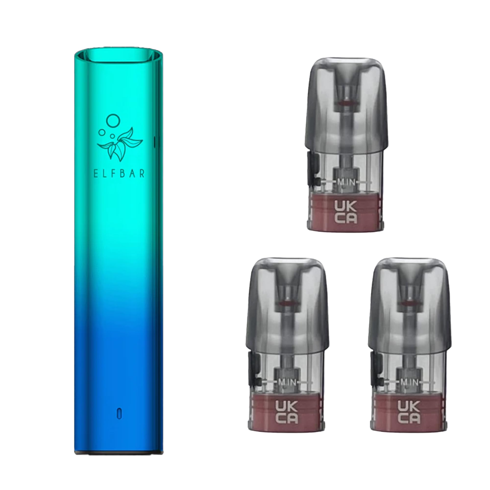 Elf Bar Mate, 500 Battery with 3 Pack Refillable Replacement Pod, E-Cigarettes, E-Liquid, Smooth Vaping, 2ml Cartridge Capacity, No Nicotine (Aurora Blue Battery + 1.2ohm Replacement Pod)