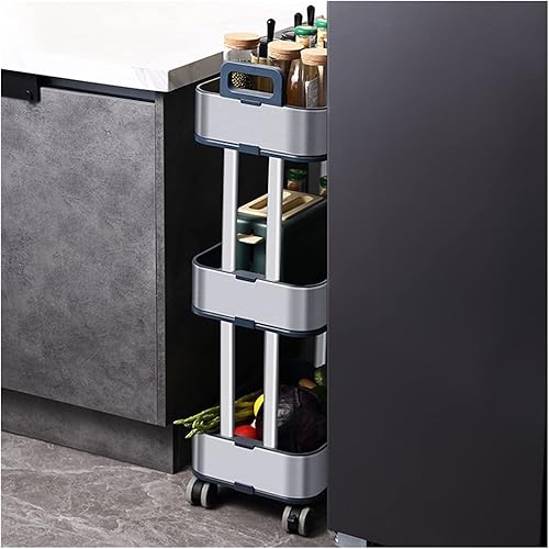 Miniatura 2 de Carrito de almacenamiento de acero inoxidable con ruedas de 3 niveles, estantería móvil deslizante, estantes de almacenamiento, carrito de cocina