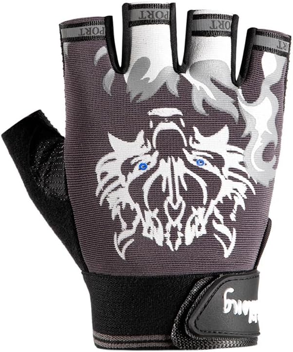Workout Gloves for Men and Women, Wolf Head Half-Finger Riding Gloves: Non-Slip, Sun-Protective & Breathable for Summer Sports
