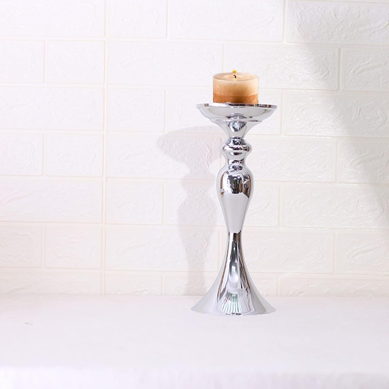 Candle Holder - Candelabra, Tall Candlesticks Vases for Centerpieces Tables,Silver Wedding Candle Holders Floor Vase Flower Stand, for Weddings Party Celebration
