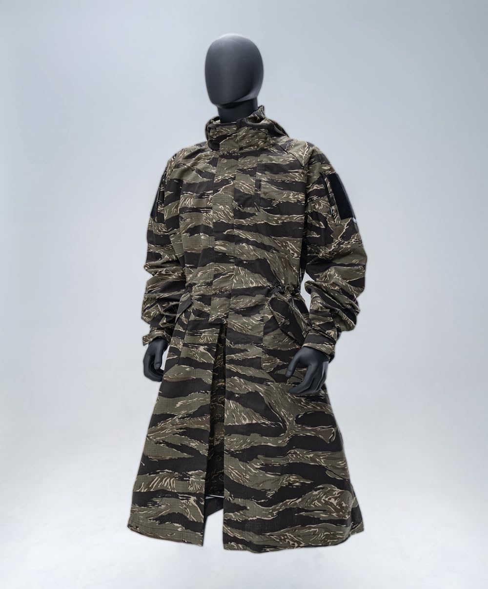 TRN BAC Taktischer Trainingsmantel für Herren, Lockere A-Linien Langjacke mit Kapuze, Taktische Ausrüstung Militär Langmantel Kampf Outdoor Combat Shirt für Airsoft Paintball (S)