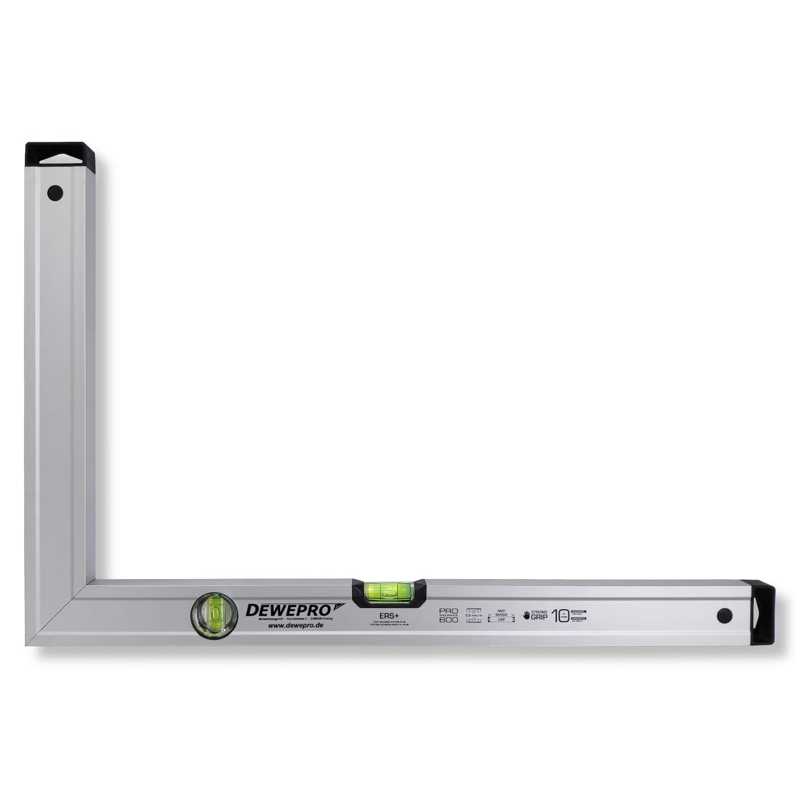 DEWEPRO® Aluminium Bauwinkel 90° mit 2 Libellen - Winkel - Maurerwinkel - Messwinkel - Profilwinkel - Aluwinkel - 100x50cm