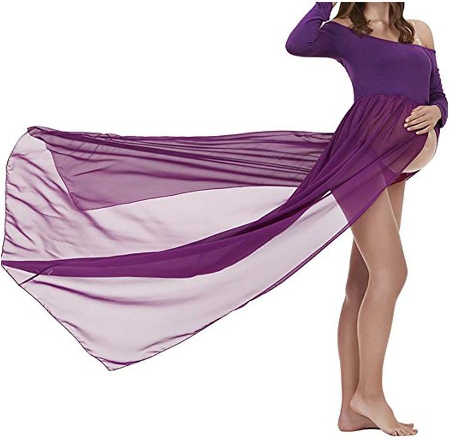 xuanranMaternity Dresses Strapless Gown, Sexy Pregnant Women Photography Props Split Front Off Shoulder Dress for Pregnant Women Photos Shoot