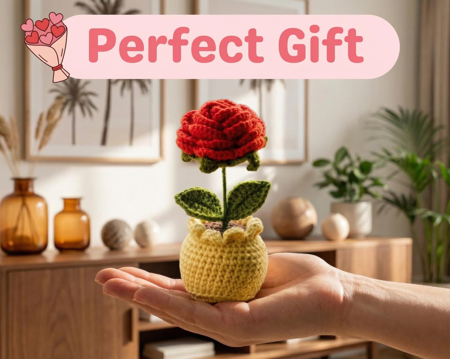 Buy Dekorly Crochet Red Rose Flower – 6 Inch Handmade Knitted