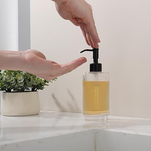 Miniatura 3 de ICREEH Dispensador de jabón de vidrio con bomba de acero inoxidable a prueba de óxido, dispensador de jabón líquido recargable de 9.5 onzas para