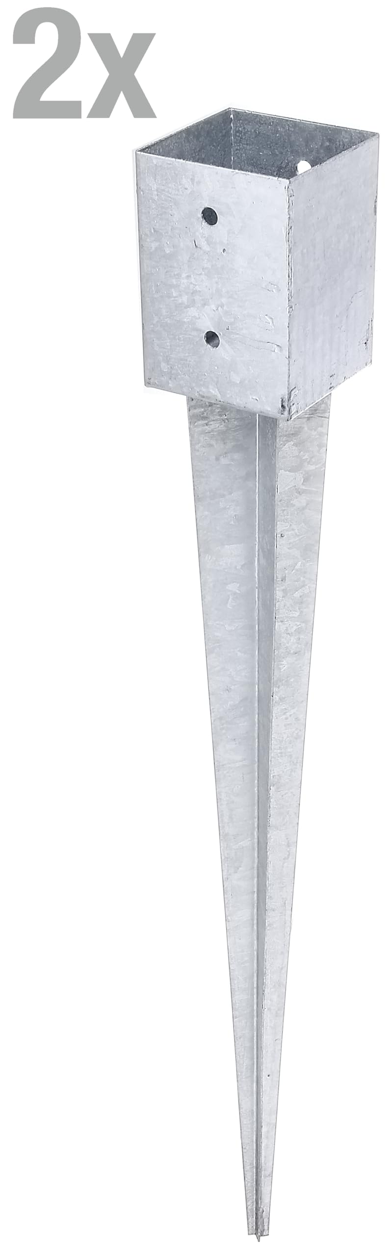 Alberts 211837 Ancre à enfoncer | pour poteau en bois rond ou carré | galvanisée à chaud | 101 x 101 mm | longueur totale 900 mm | Set de 2 pièces