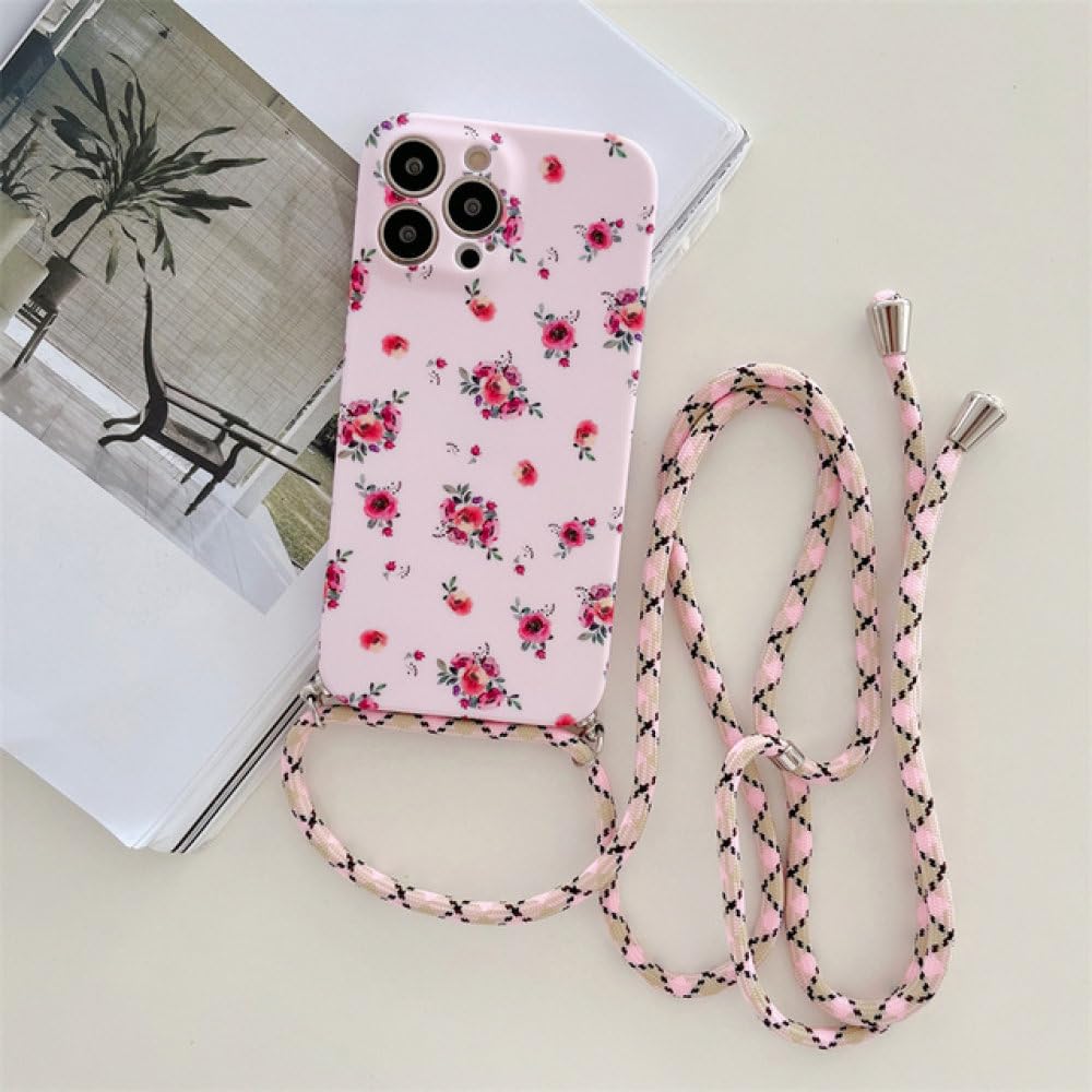 Coque cordon iPhone 12 avec motif fleur et sangle ajustable - 8