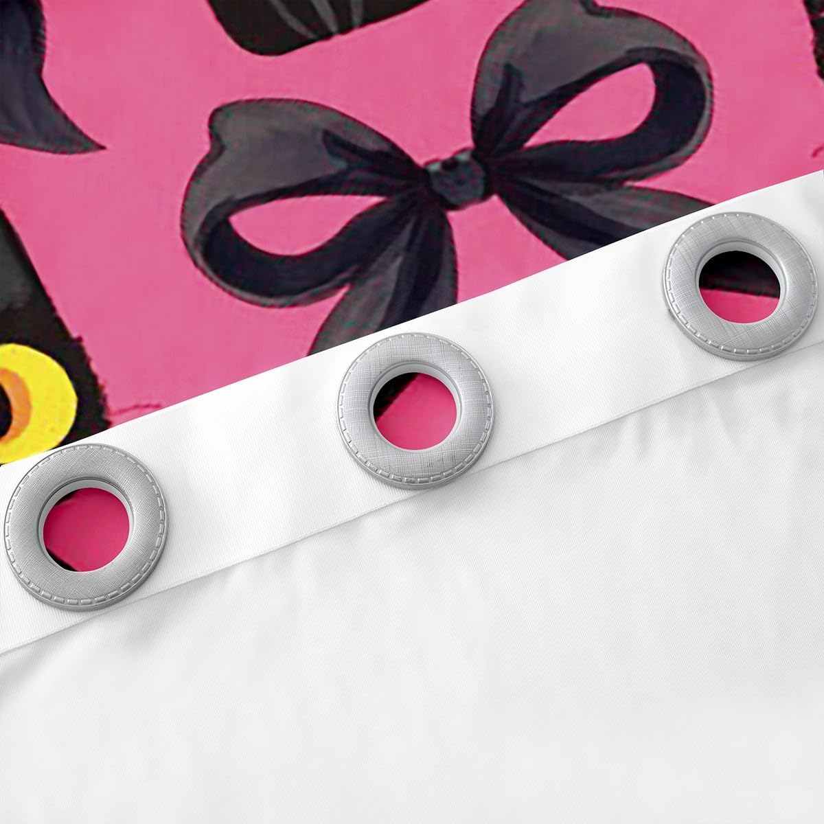 Manfei Black Cat Window Curtain Set of 2 Panels,Cartoon Bowknot Princess Bow-tie Kawaii Rose Pink Curtain,Cute Kitten Pet Animal Window Drapes for Kids Boys Room Decor,52Wx63L Inches