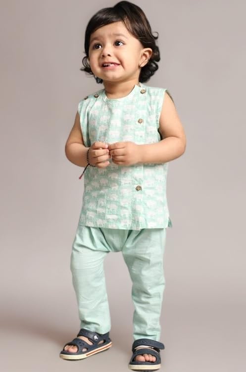 - Pure Cotton New Born Dress | Ultra-Soft, Breathable & Lightweight Sleeveless Jhabla Pant Set for Baby Boys & Girls | Baby Summer Clothes | Traditional Jabla & Pyjama Set for Newborns