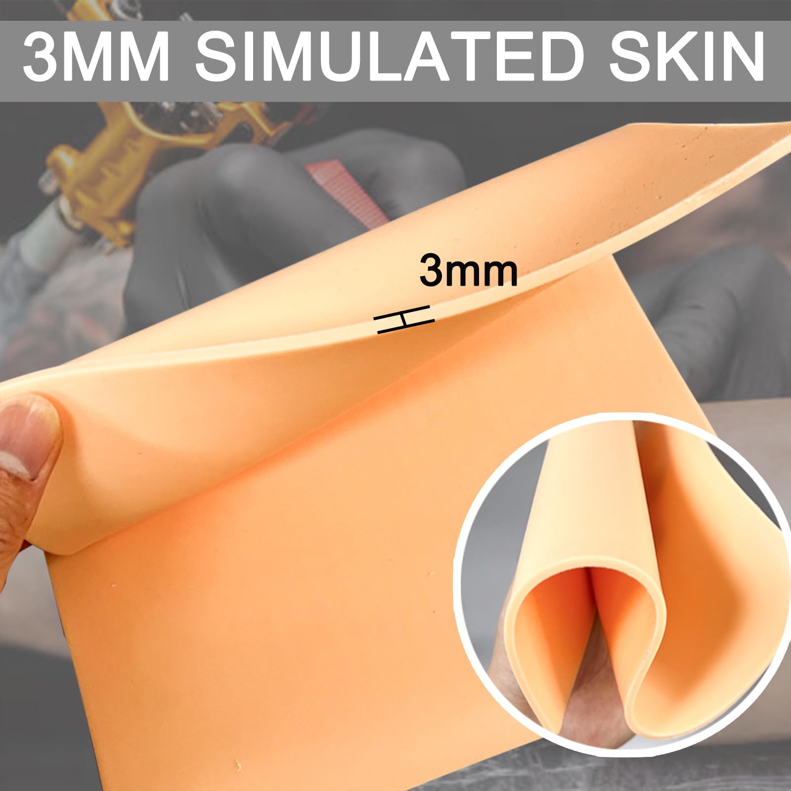 Joyeee 6 Piezas Piel Sintetica Tatuaje 3mm, 29,7×19,5cm Piel de Práctica de Tatuaje Silicona, con 10 Hojas Papel de Transferencia de Tatuajes, para Tatuadores Principiantes y Experimentados