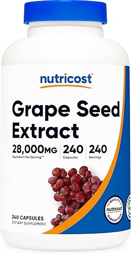 Nutricost Extracto de semilla de uva 28,000 mg, 240 cápsulas, sin OMG, sin gluten, apto para vegetarianos