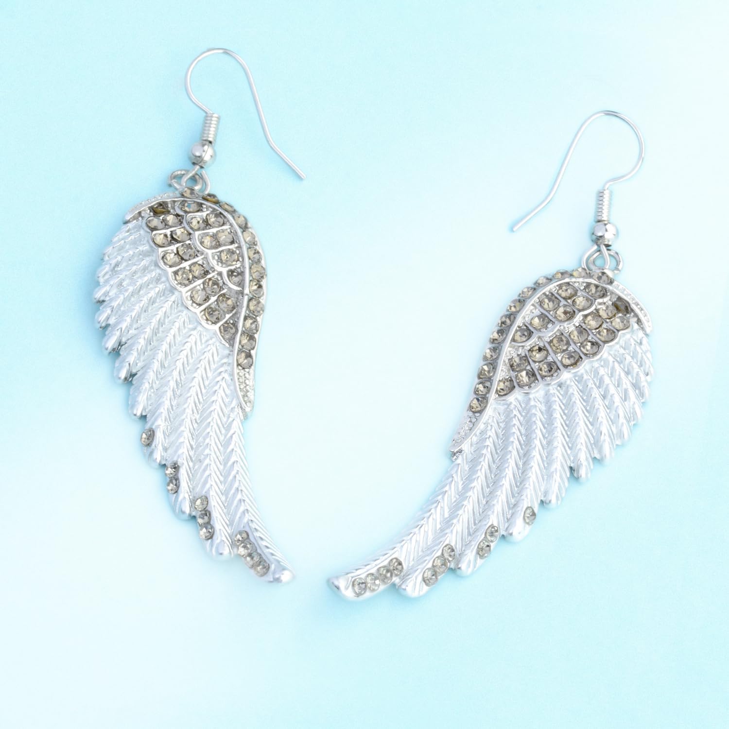 Angel Wings Dangle Earrings for Women Unique Rhinestones Copper Fairy Feather Guardian Dangle Drop Hook Womens Dangling Earrings Silver Plated Jewelry - Image 7