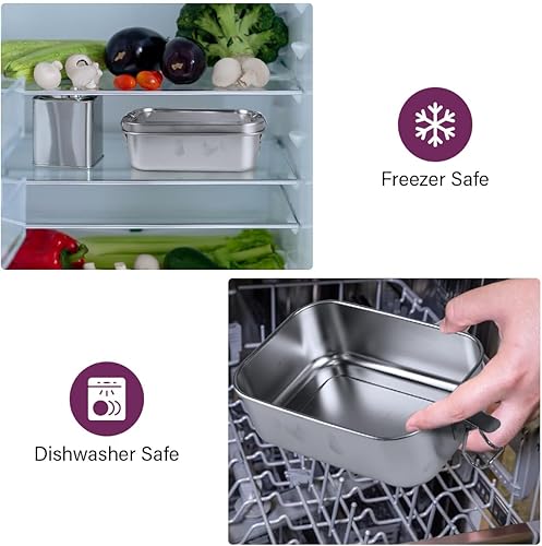 Miniatura 4 de Lonchera de acero inoxidable con tapa de cierre seguro para planificación de comidas y control de porciones, caja Bento de acero inoxidable, sin
