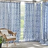 Elrene Home Fashions Verena Floral Sheer Indoor/Outdoor Adhesive Loop Fastener Tab Top Window Curtain Panel for Patio, Pergola, Porch, Deck, Lanai, and Cabana, 52'x108' (1, Indigo