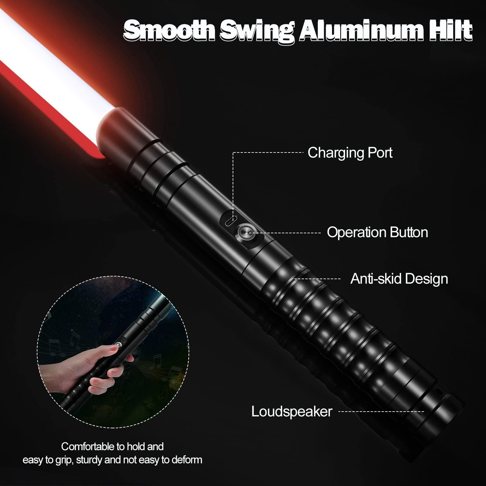 Smooth Swing FX Lightsaber RGB 15 Colores Modificables 12 Modalidades de Sonido Force para Adultos Duelo Profesional Negro