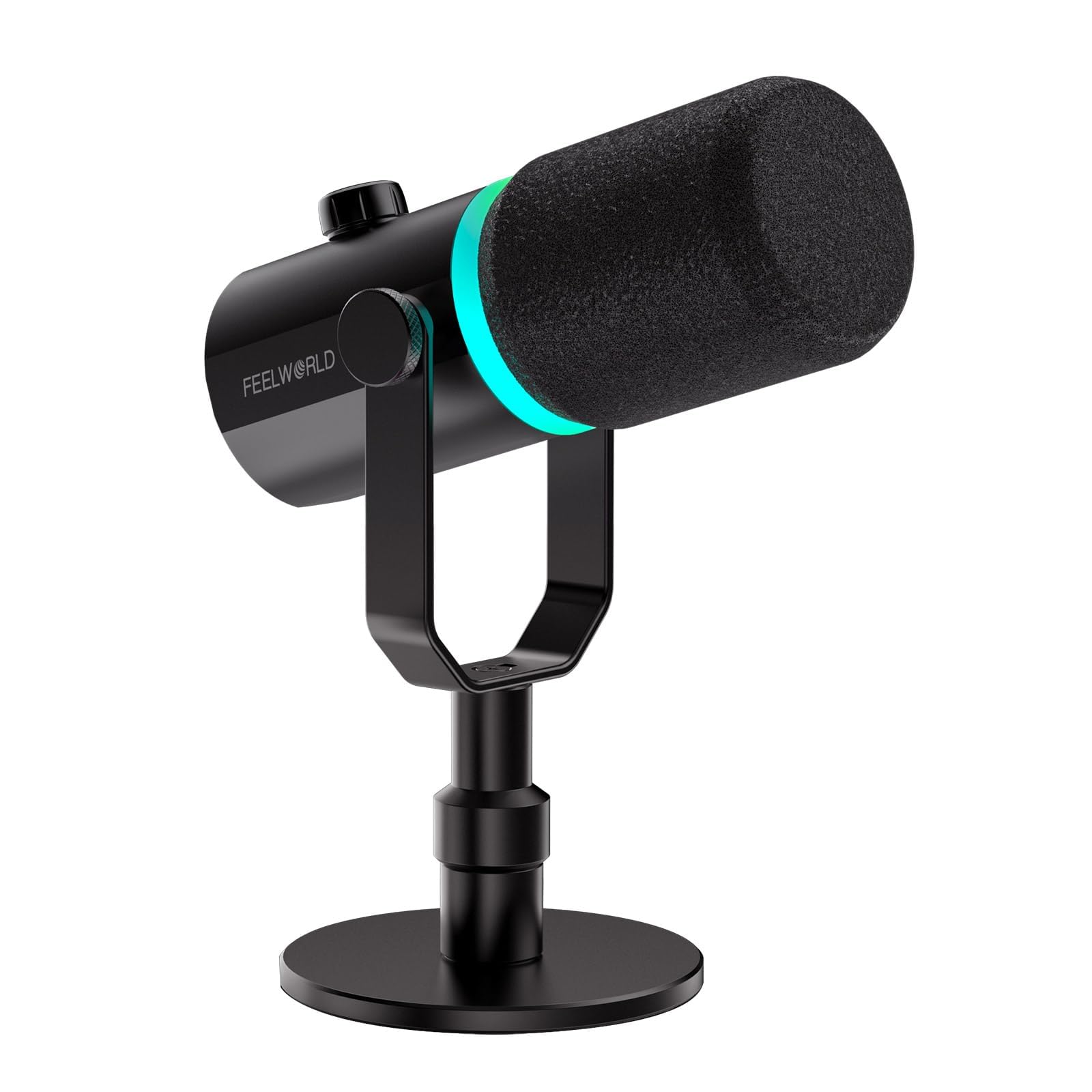 FEELWORLD USB Dynamic Microphone for Podcast Recording PC Computer Gaming Live Streaming Vocal Voice-Over, Studio Metal Mic with RGB Light, Mute Button, Headphones Jack, Desktop Stand