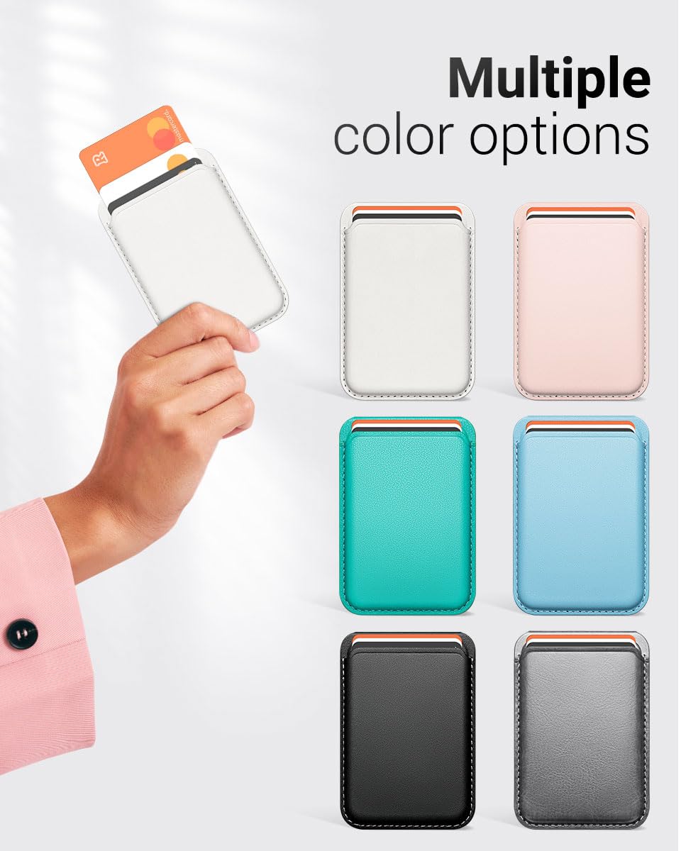 OCASE Porta Carte Magnetico, Supporto Regolabile, Compatibile con MagSafe, in Pelle Sintetica, per iPhone Serie 17/16/15/14/13/12 (Escluso Serie Mini) e Custodia per MagSafe - Bianco