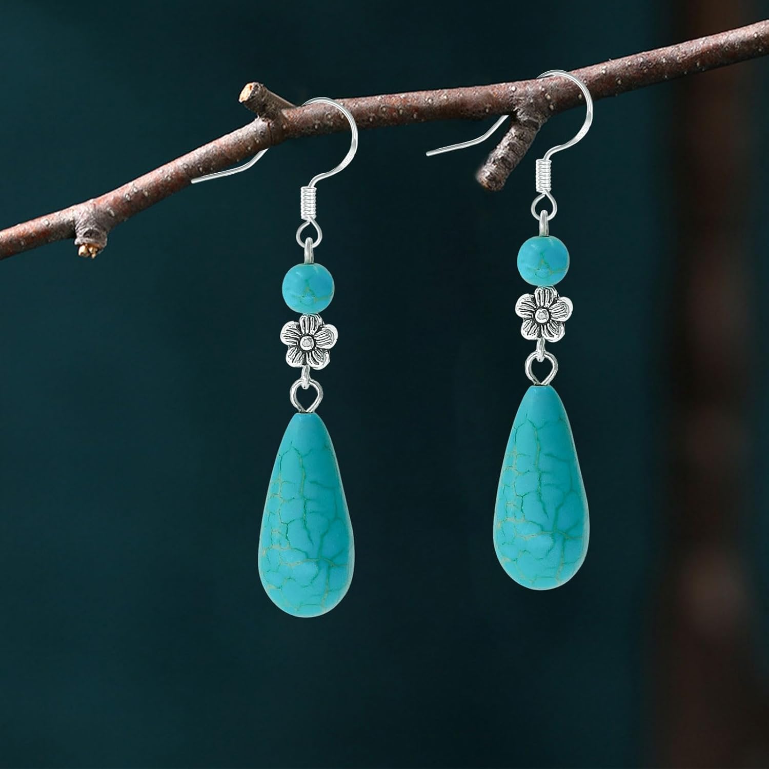 GLLBTPT Turquoise Dangle Earrings 925 Sterling Silver for Women Drop Earrings Boho Western Costume Jewelry for Women - Image 6