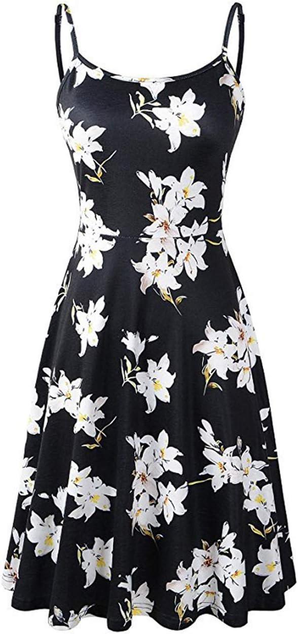 lohill Women's Sleeveless Midi Dress, Summer Casual Loose Boho Straps Sexy Floral Cocktail Simple Long T-Shirt Dresses for Beach Evening Party Vacation