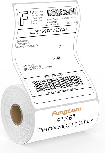 FungLam Etiquetas térmicas de envío de 4 x 6 pulgadas, etiquetas de 4 x 6 pulgadas, etiquetas blancas para envío, perforadas, 250 etiquetas,