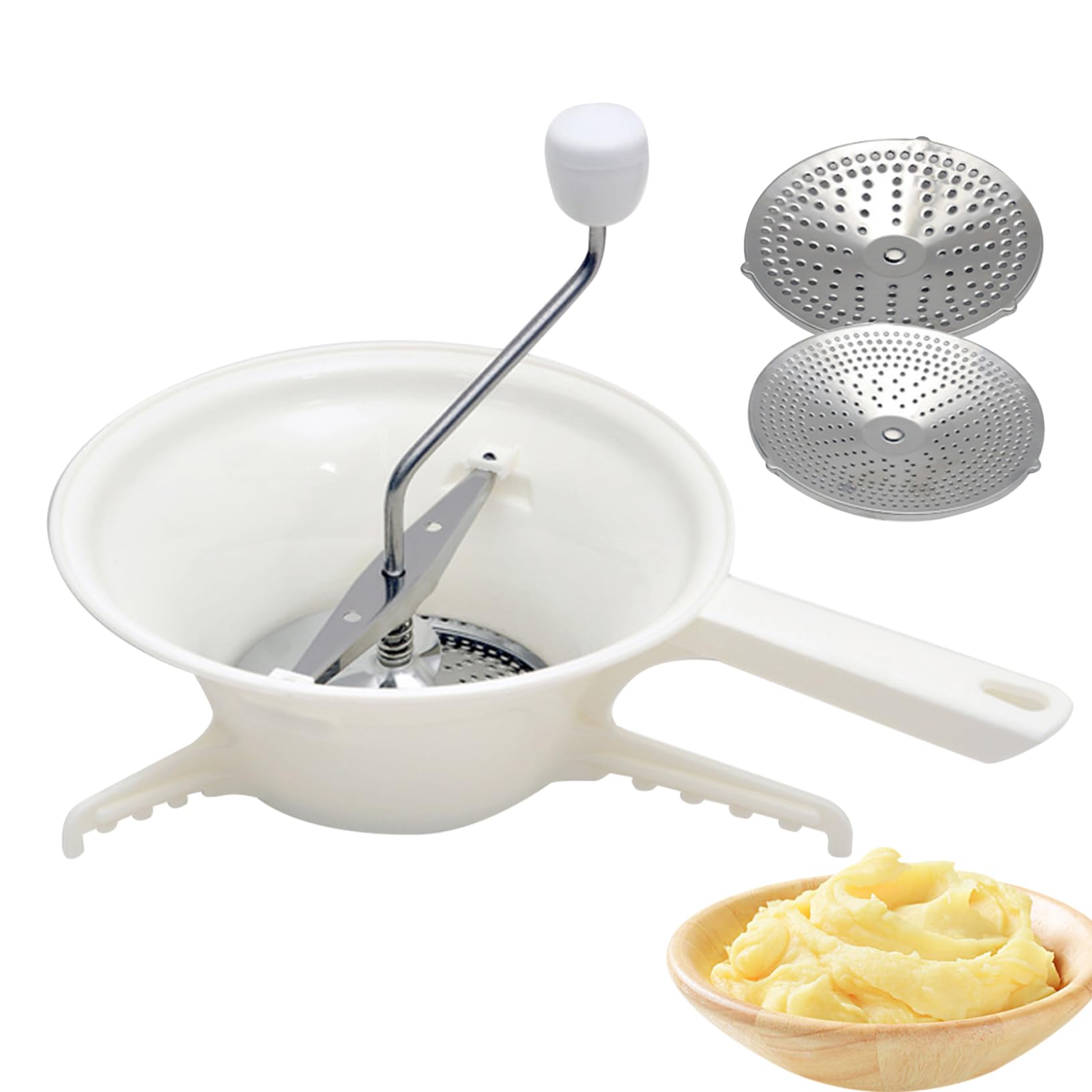 Lebensmittelmühle für Konserven mit 3 Schleifscheiben Plastik Food Mahlen Manuelle Hand rostbriefe Mühle für Tomatensauce, Apfelmus, Käse, Salat, Gemüse, Obst