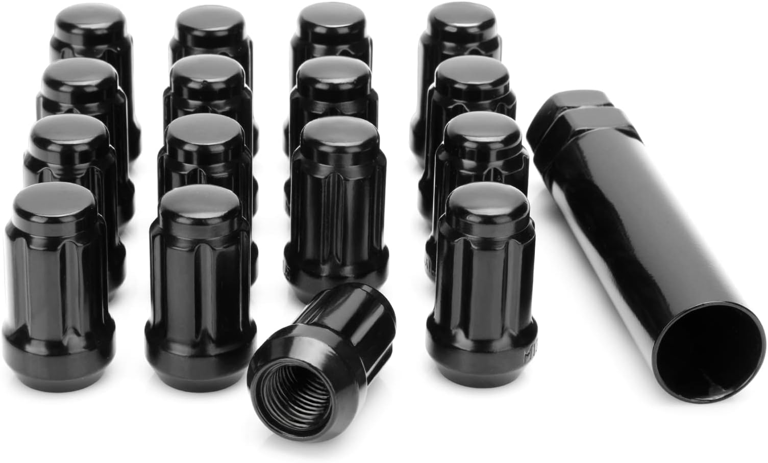 M10x1.25 ATV Lug Nuts for Honda Yamaha Kawasaki Suzuki, 16pcs Black 10mmx1.25 Spline Drive Conical Wheel Lug Nut with 19mm Hex Socket Key for Arctic Can-Am Tuner Quad Quest Bombardier Traxter