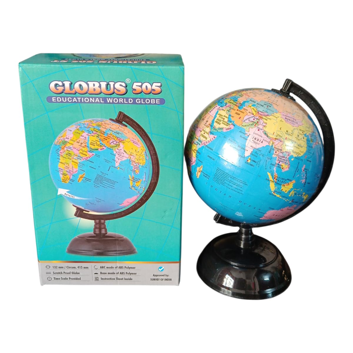 Educational World Globe, 132 mm Diameter, Rotating, Scratch Proof