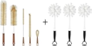 ALINK Bamboo Bottle Brush Set + Sponge Bottle Dish Brush