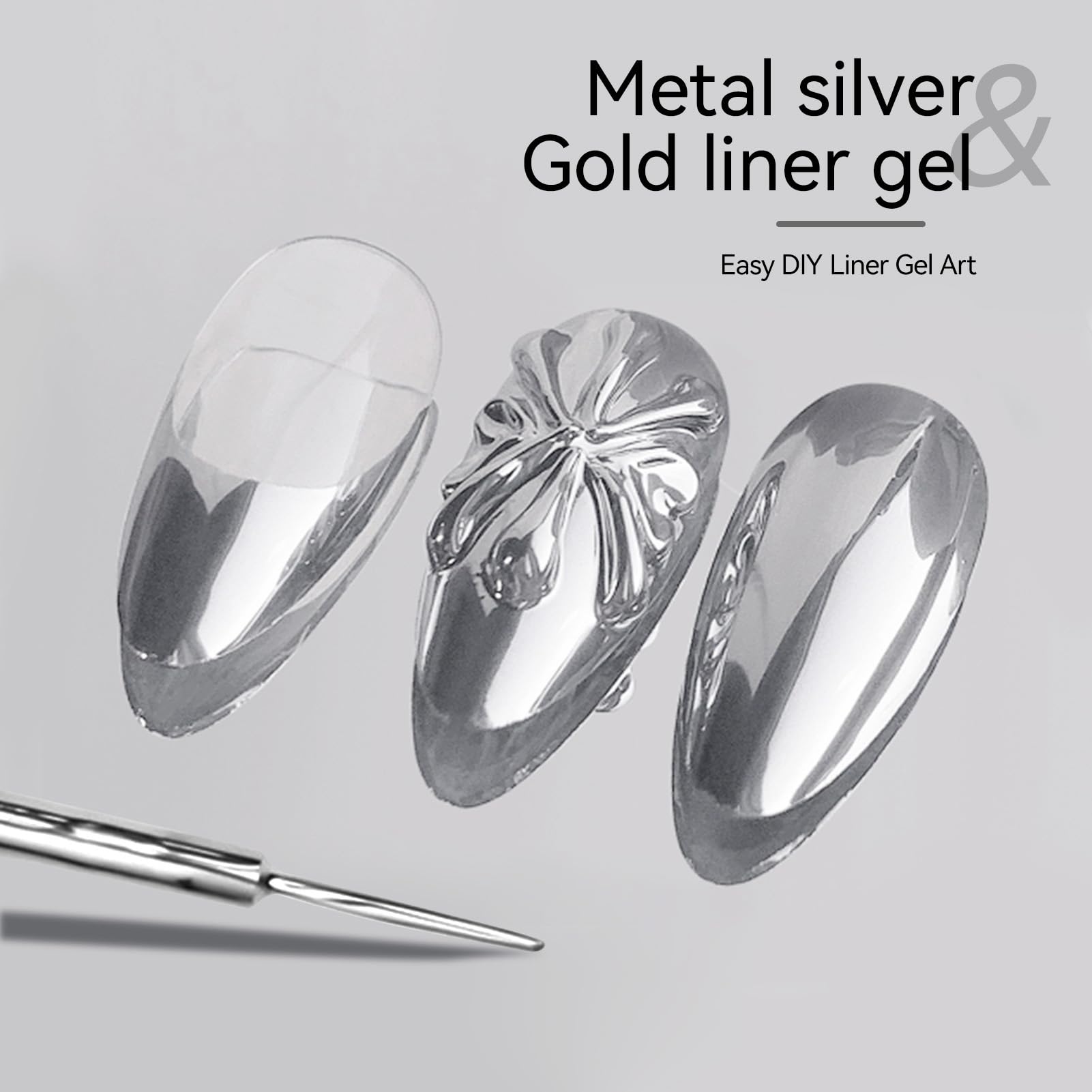 Born Pretty Zestaw żelowych lakierów do paznokci - Mirror Chrome Silver Gold Gel Liner Nail Art Metaliczny efekt lustrzany Swirl Nail Art Gel Polish zestaw do manicure do salonu DIY