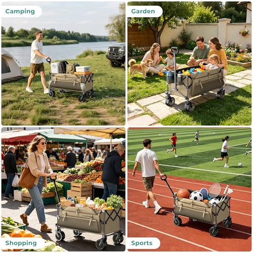 SUNNYFEEL 300L Collapsible Wagon Cart with Big Wheels, 550LBS, Khaki by SUNNYFEEL - Used condition - Image 8