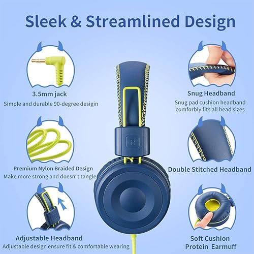 Miniatura 2 de POWMEE M1 - Auriculares con cable para niños, plegables, ajustables, estéreo, sin enredos, cable jack de 0.138 pulgadas para auriculares para niños,