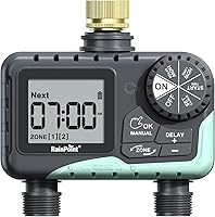 RainPoint 2-Zone Hose Water Timer - Programmable Sprinkler Timer with Brass Swivel, Rain Delay & Dual Outlet for Garden Yard Irrigation