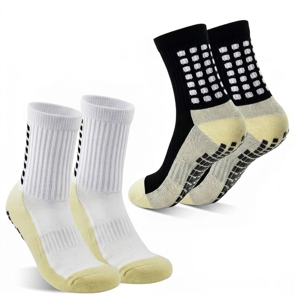 Non-Slip Grip Soccer Socks for Men & Women | Anti-Skid Sports Socks with Cushioning | Breathable Cotton Crew Socks for Football, Gym, Yoga, Running, Cricket (Multicolor)-image-3