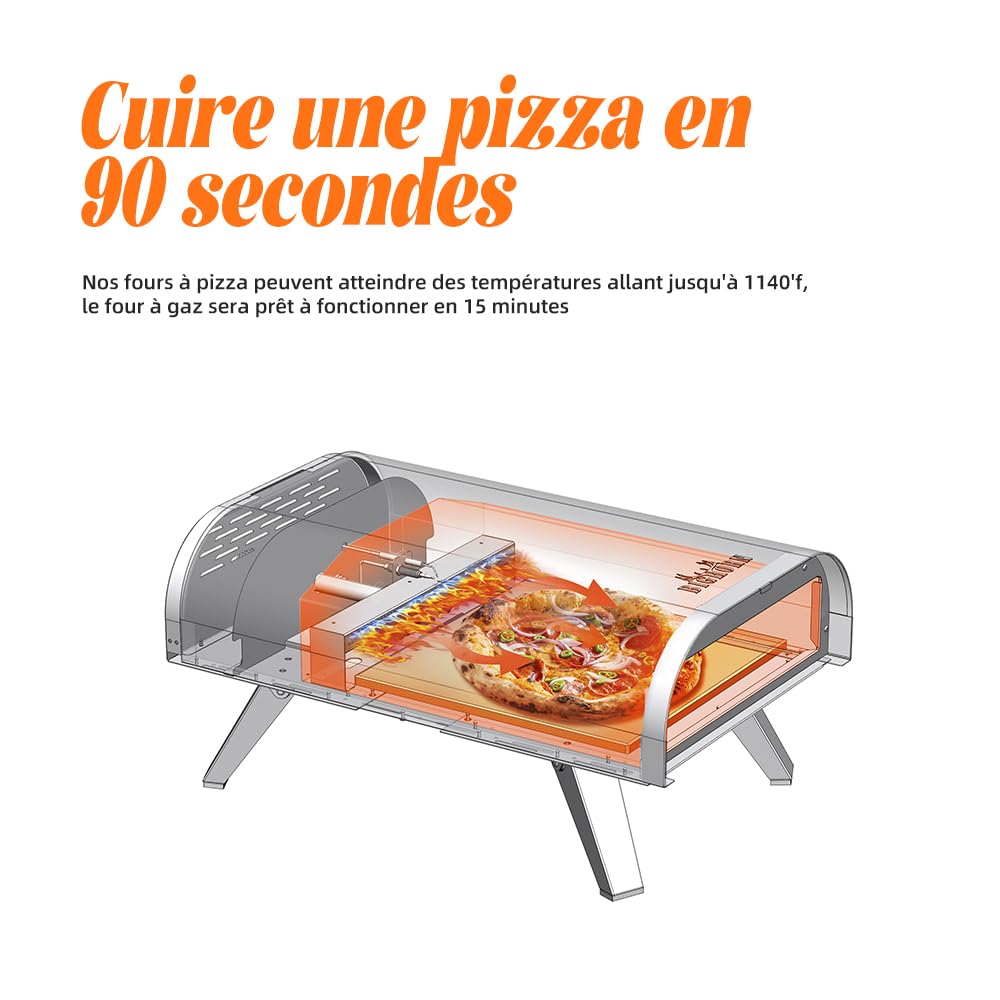 BIGHORN Four à pizza au gaz portable, pieds pliables