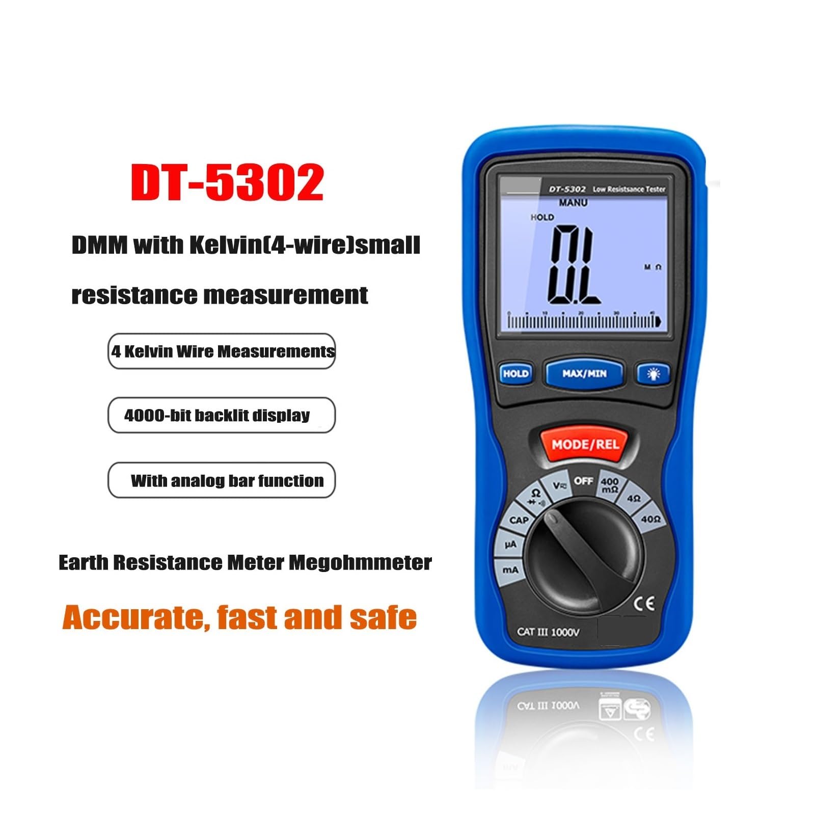 Tester di Resistenza Digitale DT-5302 Tester di Bassa Resistenza Messa a Terra Digitale Professionale Isolamento Milliohmmetro a Quattro Fili
