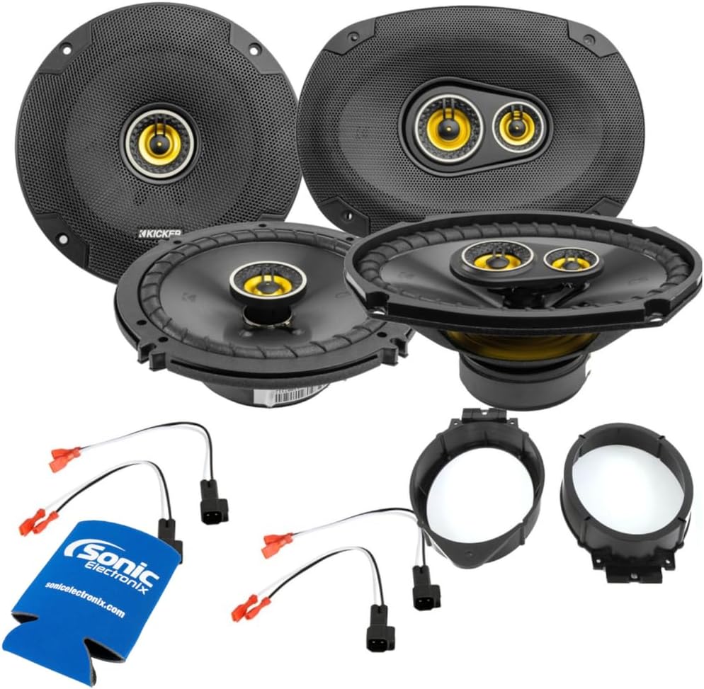 Kicker 6x9 CSC693 3-Way & 6.5" CSC65 2-Way Coaxial Speakers Bundle with Metra 72-4572 Harness, 82-3004 Adapter & Sonic Koozie – Plug-and-Play for 2010–2025 GM Vehicles