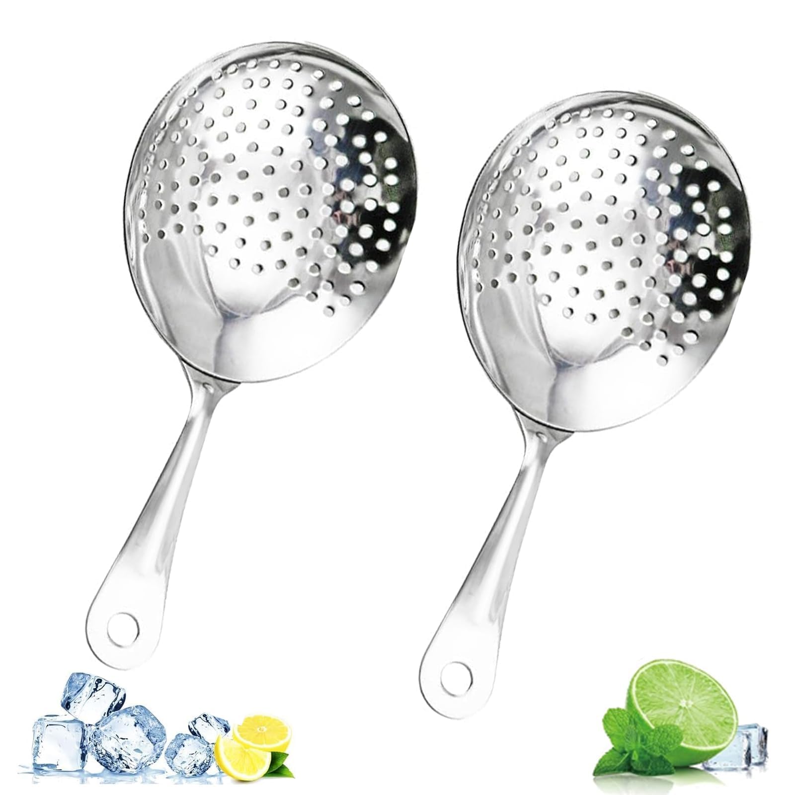 Julep Colador de cóctel, colador de barra, colador de cóctel para bebidas, acero inoxidable para el hogar o bar comercial (2 piezas, plateado)